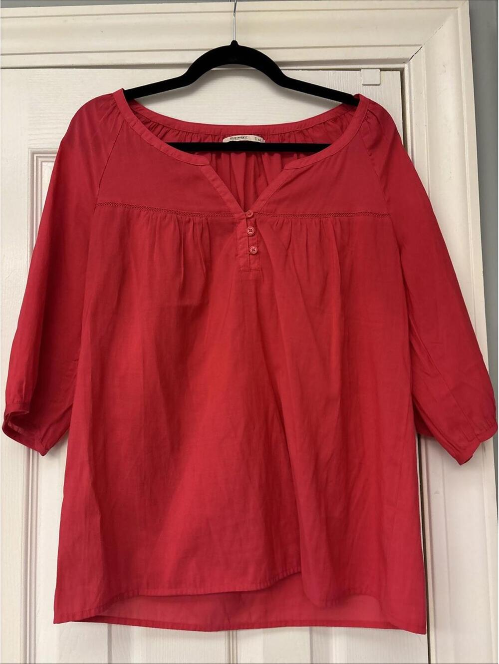 Old Navy Top Women M Medium Short Sleeve Pink Tunic Cotton V Neck